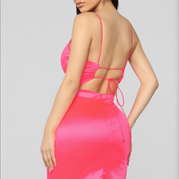 Never worn! Fashion nova Bright Life Satin Dress - Picture 3 of 3